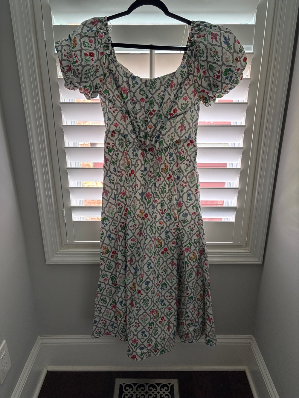 Moon River White Midi Dress with Multicolor Floral Print